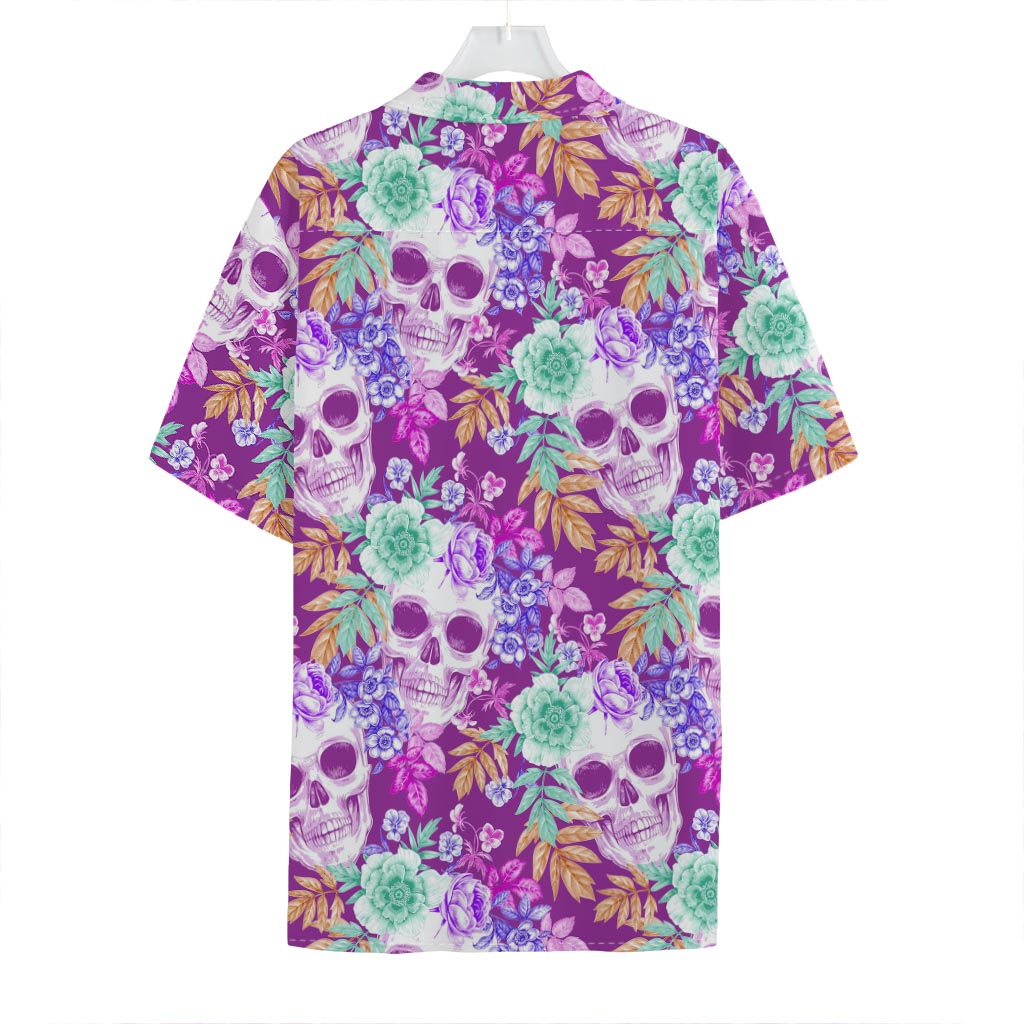 Neon Skull Floral Pattern Print Hawaiian Shirt