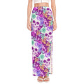 Neon Skull Floral Pattern Print High Slit Maxi Skirt