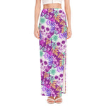Neon Skull Floral Pattern Print High Slit Maxi Skirt