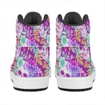 Neon Skull Floral Pattern Print High Top Leather Sneakers