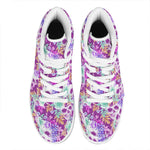 Neon Skull Floral Pattern Print High Top Leather Sneakers