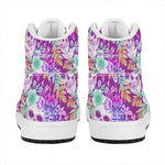 Neon Skull Floral Pattern Print High Top Leather Sneakers