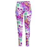 Neon Skull Floral Pattern Print High-Waisted Pocket Leggings
