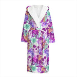 Neon Skull Floral Pattern Print Hooded Bathrobe