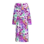 Neon Skull Floral Pattern Print Hooded Bathrobe