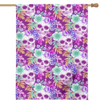 Neon Skull Floral Pattern Print House Flag