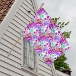 Neon Skull Floral Pattern Print House Flag