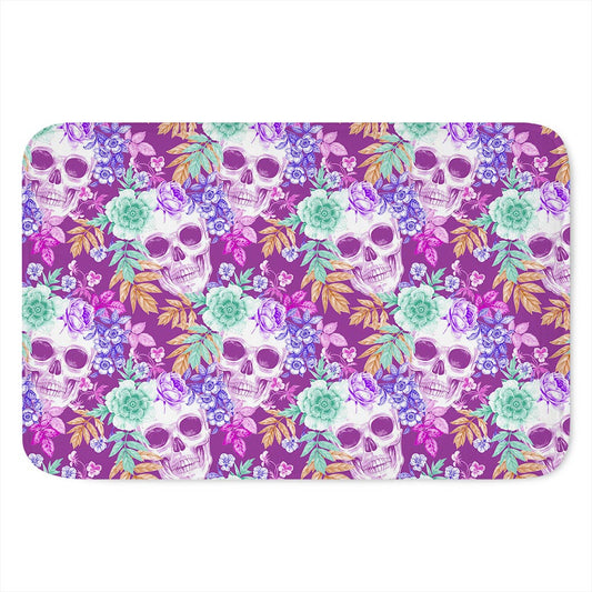 Neon Skull Floral Pattern Print Indoor Door Mat
