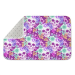 Neon Skull Floral Pattern Print Indoor Door Mat