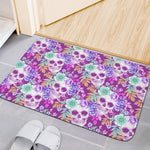 Neon Skull Floral Pattern Print Indoor Door Mat