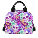 Neon Skull Floral Pattern Print Insulated Lunch Bag