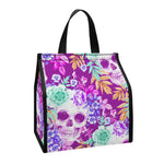 Neon Skull Floral Pattern Print Insulated Lunch Tote