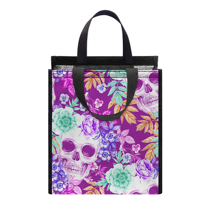 Neon Skull Floral Pattern Print Insulated Lunch Tote