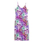 Neon Skull Floral Pattern Print Jersey Midi Cami Dress