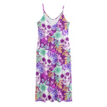 Neon Skull Floral Pattern Print Jersey Midi Cami Dress