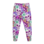 Neon Skull Floral Pattern Print Jogger Pants