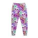 Neon Skull Floral Pattern Print Jogger Pants