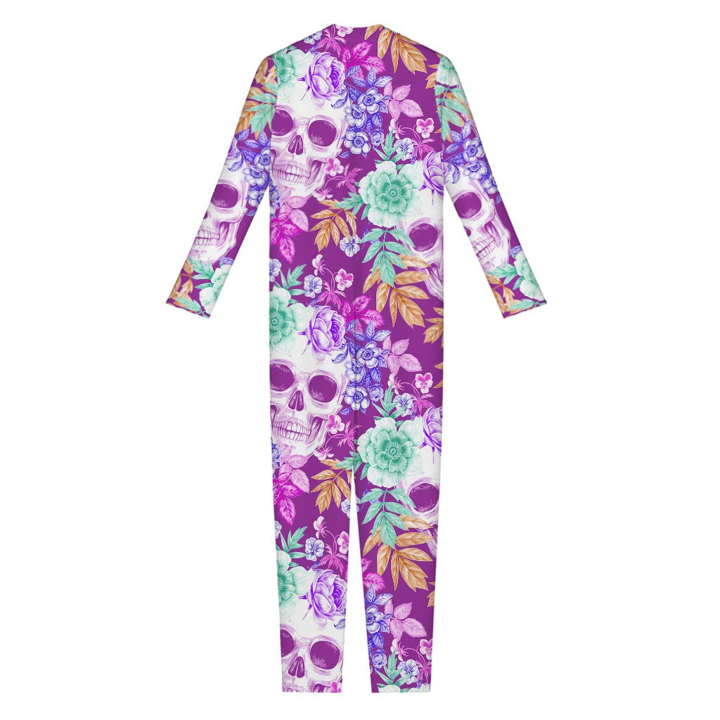 Neon Skull Floral Pattern Print Jumpsuit