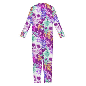 Neon Skull Floral Pattern Print Jumpsuit