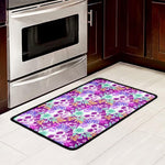 Neon Skull Floral Pattern Print Kitchen Mat