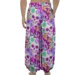 Neon Skull Floral Pattern Print Lantern Pants