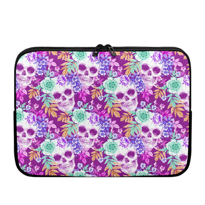 Neon Skull Floral Pattern Print Laptop Sleeve