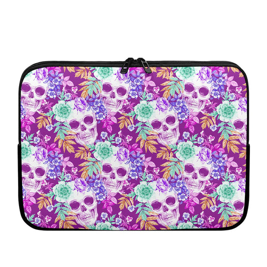 Neon Skull Floral Pattern Print Laptop Sleeve