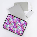 Neon Skull Floral Pattern Print Laptop Sleeve