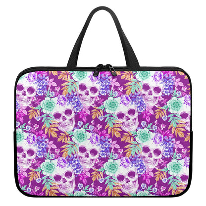 Neon Skull Floral Pattern Print Laptop Sleeve With Handle