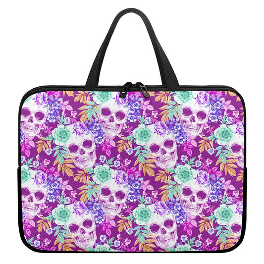 Neon Skull Floral Pattern Print Laptop Sleeve With Handle