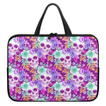 Neon Skull Floral Pattern Print Laptop Sleeve With Handle
