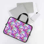 Neon Skull Floral Pattern Print Laptop Sleeve With Handle
