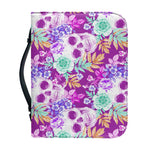 Neon Skull Floral Pattern Print Leather Bible Cover