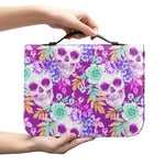 Neon Skull Floral Pattern Print Leather Bible Cover