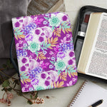 Neon Skull Floral Pattern Print Leather Bible Cover
