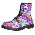 Neon Skull Floral Pattern Print Lace-Up Boots