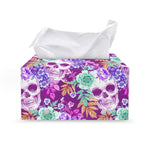 Neon Skull Floral Pattern Print Leather Tissue Box Cover
