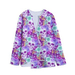 Neon Skull Floral Pattern Print Long Sleeve Short Coat