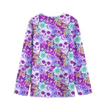 Neon Skull Floral Pattern Print Long Sleeve Short Coat