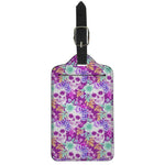 Neon Skull Floral Pattern Print Luggage Tag