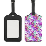 Neon Skull Floral Pattern Print Luggage Tag