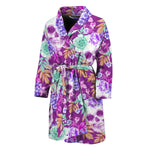 Neon Skull Floral Pattern Print Men's Bathrobe