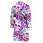 Neon Skull Floral Pattern Print Men's Bathrobe