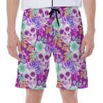 Neon Skull Floral Pattern Print Men's Beach Shorts