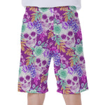Neon Skull Floral Pattern Print Men's Beach Shorts