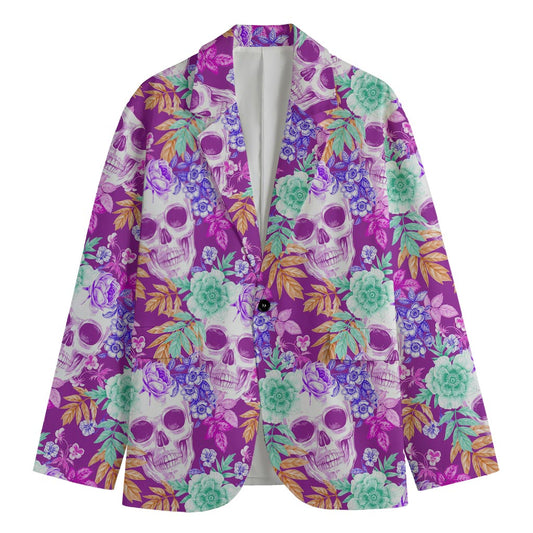 Neon Skull Floral Pattern Print Men's Blazer