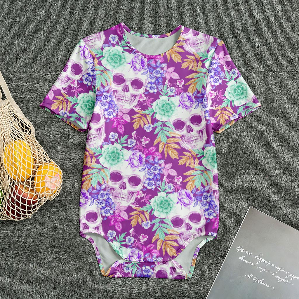 Neon Skull Floral Pattern Print Men's Bodysuit