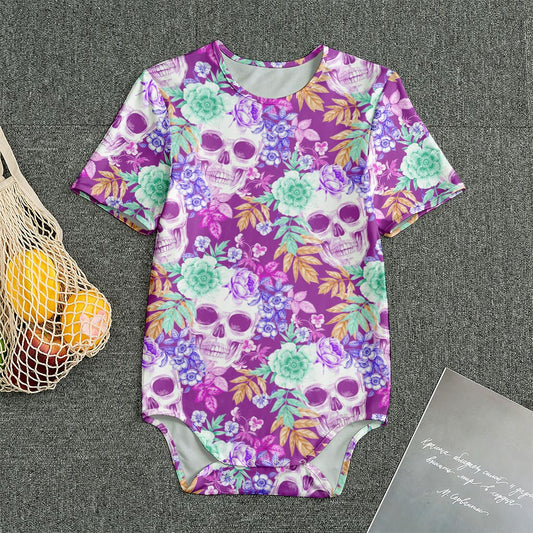 Neon Skull Floral Pattern Print Men's Bodysuit