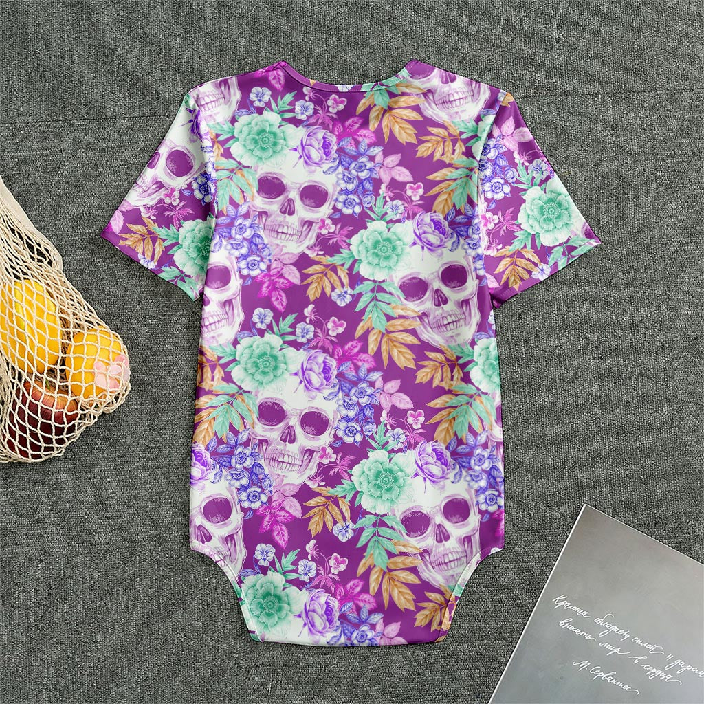 Neon Skull Floral Pattern Print Men's Bodysuit