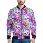 Neon Skull Floral Pattern Print Men's Bomber Jacket